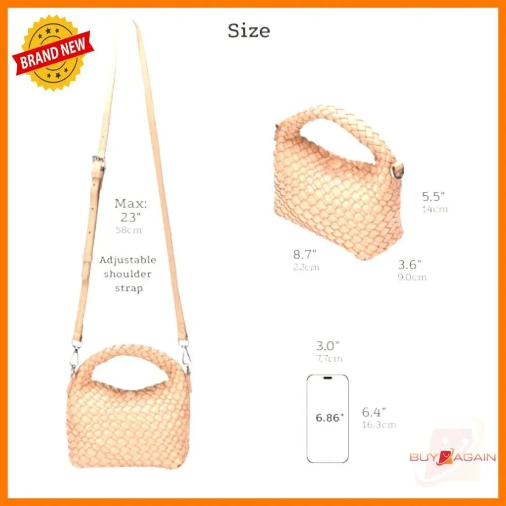 Mini Vegan Leather Woven Crossbody Hobo Bag with Adjustable Straps